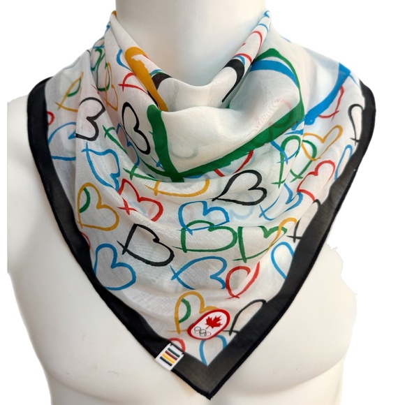 Team Canada Olympic Heart Scarf NWT – Hudson’s Bay Cotton Silk 20.5” square - Picture 1 of 11
